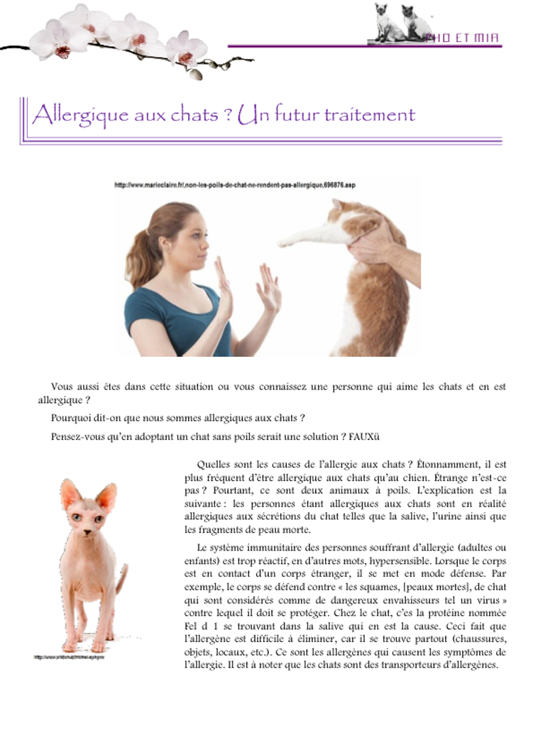 Allergique aux chats (gliss(e)s)